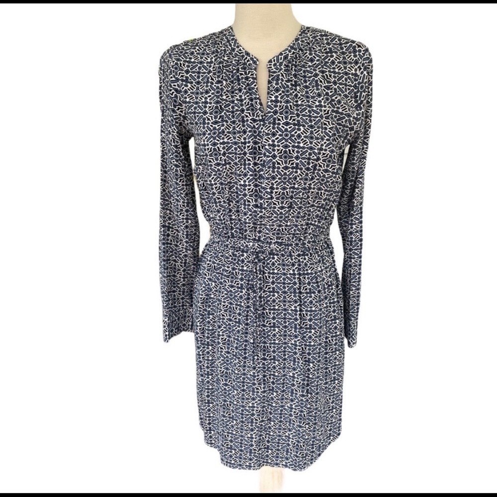 Loft Long-sleeved Blue Drawstring Waisted Dress